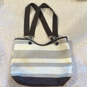 Thirty- one bags mini canvas tote basket weave taupe